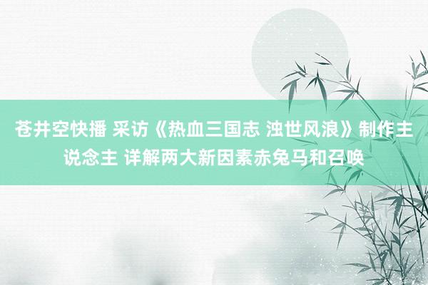 苍井空快播 采访《热血三国志 浊世风浪》制作主说念主 详解两大新因素赤兔马和召唤